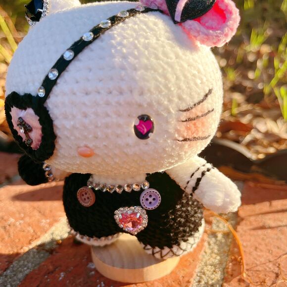Hello Kitty Black Pink Style Crochet Doll | Handmade Gothic Hello Kitty - Picture 7 of 11
